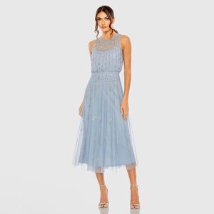 MAC DUGGAL Blue High Neck Sleeveless Embellished A Line Cocktail Dress Size 16